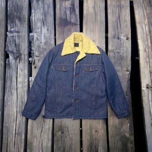 Vintage 70s Mens Sears Roebucks Denim Sherpa Lined Trucker Jacket Size 42R USA
